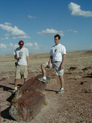Matt Drewes, Jon Mills and a petrified wood log.